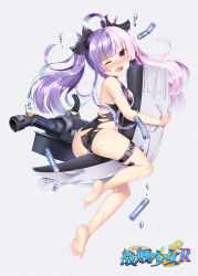Rule 34 | 1girl, ;o, ass, bad id, bad pixiv id, bare legs, barefoot, black bow, blunt bangs, blush, bow, breasts, copyright name, covered navel, damaged, fang, feet, full body, hair bow, highres, inflatable toy, long hair, m2 (zhan jiao shao nyu), medium breasts, multicolored hair, mvv, nose blush, official art, one-piece swimsuit, one eye closed, pink hair, purple eyes, purple hair, rigging, sideboob, sidelocks, soles, solo, spread toes, swimsuit, tears, thigh strap, thighs, toes, torn clothes, torn swimsuit, torpedo, turtleneck, twintails, two-tone hair, warship girls r, watermark, wavy hair, white one-piece swimsuit