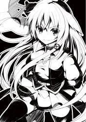 Rule 34 | 1girl, anceril sacred, bad id, bad pixiv id, greyscale, long hair, looking at viewer, mishima kurone, monochrome, original, smile, solo, thighhighs, very long hair