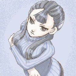 Rule 34 | 1girl, artist request, ashei, black hair, breast lift, brown eyes, crossed arms, from above, long hair, looking at viewer, lowres, nintendo, oekaki, ribbed sweater, solo, sweater, the legend of zelda, the legend of zelda: twilight princess, tsurime, turtleneck