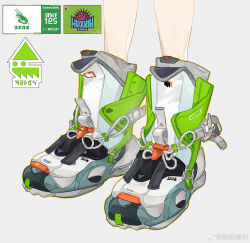 Rule 34 | 1other, ambiguous gender, boots, chinese commentary, commentary request, feet only, grey background, highres, logo, nintendo, simple background, solo, splatoon (series), watermark, weibo logo, weibo watermark, white footwear, yize qingri