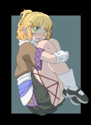 Rule 34 | 1girl, arm warmers, arutarufu, biting, black background, black footwear, black skirt, blonde hair, blue background, blush, brown shirt, closed mouth, colored eyelashes, finger biting, full body, green eyes, highres, hugging own legs, looking at viewer, mary janes, medium bangs, mizuhashi parsee, pointy ears, sash, scarf, shirt, shoes, short hair, short ponytail, short sleeves, skirt, socks, solo, tearing up, thighs, touhou, two-tone background, wavy mouth, white sash, white scarf