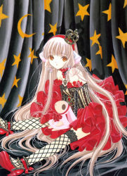 Rule 34 | 00s, blonde hair, brown eyes, bustier, chii, chobits, fishnets, goth fashion, long hair, pda (chobits), persocom, sitting