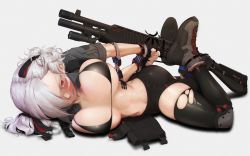 Rule 34 | 1girl, absurdres, aronman, asymmetrical bangs, bikini, bikini top only, black bikini, black thighhighs, breasts, cable tie, combat shotgun, commission, dual-mode shotgun, girls&#039; frontline, gun, highres, huge filesize, large breasts, pump-action shotgun, pump action, red hair, restrained, semi-automatic firearm, semi-automatic shotgun, shotgun, solo, spas-12, spas-12 (girls&#039; frontline), sweat, swimsuit, thighhighs, torn clothes, torn thighhighs, transparent background, weapon