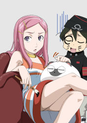 Rule 34 | 00s, 1boy, 1girl, anemone (eureka seven), calligraphy brush, collar, dominic sorel, drawing on another&#039;s face, dress, eureka seven, eureka seven (series), facepaint, gulliver (eureka seven), hair ornament, hairclip, isse, paintbrush, pink hair, purple eyes, sitting