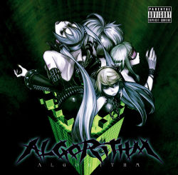 Rule 34 | 4girls, album cover, alternate costume, arched back, bare back, bare shoulders, belt, black background, black gloves, black nails, black shirt, blonde hair, blue eyes, blue hair, bracelet, chain, closed mouth, collar, cover, cube, detached sleeves, english text, flower (vocaloid), flower (vocaloid3), from above, frown, gloves, goggles, green background, green hair, gumi, hagane miku, hagane rin, hair between eyes, hairband, hanji (hansi), hatsune miku, horns, in container, jewelry, kagamine rin, long hair, looking at viewer, looking away, looking to the side, multiple girls, nail polish, open mouth, pale skin, ring, shirt, short hair, short hair with long locks, sidelocks, sleeveless, sleeveless shirt, spiked bracelet, spikes, strapless, string, tattoo, text focus, very long hair, vocaloid