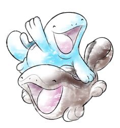 Rule 34 | animal focus, arm up, clodsire, closed eyes, commentary, creatures (company), english commentary, game freak, gen 2 pokemon, happy, nintendo, no humans, nostrils, open mouth, pokemon, pokemon (creature), quagsire, simple background, sugimori ken (style), transparent background, wupar