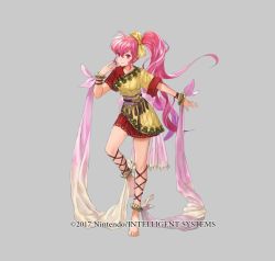 Rule 34 | 1girl, barefoot, belt, bow, bracelet, fire emblem, fire emblem: new mystery of the emblem, fire emblem heroes, full body, grey background, jewelry, long hair, mayo (becky2006), nintendo, official art, phina (fire emblem), pink eyes, pink hair, ponytail, solo