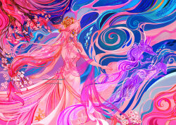Rule 34 | 1girl, absurdres, art nouveau, back cutout, bare back, branch, cherry blossoms, clothing cutout, commentary, cqtlatte, dress, earrings, english commentary, from behind, genshin impact, hair ornament, highres, jewelry, long hair, low-tied long hair, nail polish, outstretched arms, pink dress, pink hair, red nails, sample watermark, spread arms, standing, watermark, yae miko