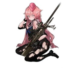 Rule 34 | 1girl, anti-materiel rifle, bipod, black footwear, black gloves, black pantyhose, black skirt, blush, breasts, crying, crying with eyes open, denel land systems, earphones, full body, garrison cap, girls&#039; frontline, gloves, gun, hand in own hair, hat, headset, holding, holding gun, holding weapon, long hair, looking at viewer, medium breasts, neckerchief, nose, nose blush, ntw-20, ntw-20 (girls&#039; frontline), official art, pantyhose, pink eyes, pink hair, pink hat, pleated skirt, rifle, school uniform, scope, serafuku, shoes, short sleeves, sitting, skirt, sniper rifle, solo, teardrop, tears, torn clothes, torn pantyhose, torn skirt, transparent background, very long hair, weapon