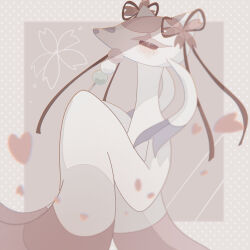 Rule 34 | 1girl, alternate color, blurry, blush, body fur, border, chromatic aberration, creatures (company), dango, depth of field, eating, fang, female focus, flat chest, flower, food, from side, furry, furry female, game freak, gen 5 pokemon, grey background, grey border, hair flower, hair ornament, hair ribbon, half-closed eyes, hands up, highres, holding, holding food, looking at viewer, mienshao, muted color, nintendo, outside border, petals, pokemon, pokemon (creature), profile, red eyes, red flower, red fur, red ribbon, ribbon, sanshoku dango, shiny pokemon, sideways mouth, simple background, skin fang, snout, solo, standing, tamako (pixiv 71110817), two-tone fur, upper body, wagashi, whiskers, white fur