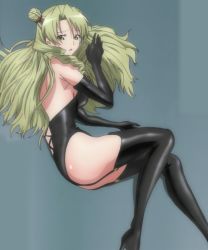 Rule 34 | 00s, 1girl, ass, boots, double bun, gloves, highres, leotard, lying, screencap, solo, stitched, tenjouin saki, thigh boots, thighhighs, third-party edit, to love-ru