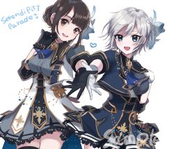 Rule 34 | 10s, 2girls, anastasia (idolmaster), bad id, bad pixiv id, blue eyes, capelet, gloves, highres, idolmaster, idolmaster cinderella girls, idolmaster cinderella girls starlight stage, misumi (macaroni), multiple girls, real life, voice actor, voice actor connection, short hair, silver hair, sketch, smile, uesaka sumire