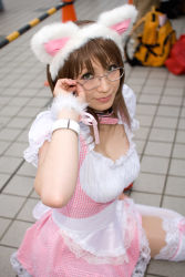 Rule 34 | animal ears, apron, cat ears, character request, collar, cosplay, glasses, highres, igarashi nao (model), photo (medium), source request, thighhighs, waitress
