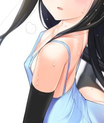 Rule 34 | 10s, 1girl, arm warmers, asashio (kancolle), black hair, blurry, blush, breasts, depth of field, kantai collection, kanzaki muyu, leotard, long hair, open mouth, small breasts, solo, sweat
