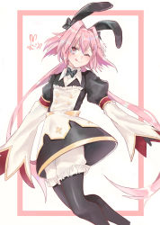 Rule 34 | 1boy, ;q, absurdres, astolfo (fate), astolfo (saber) (fate), astolfo (saber) (third ascension) (fate), black bow, black bowtie, black gloves, black pantyhose, black ribbon, bloomers, bow, bowtie, commentary request, fate/grand order, fate (series), gloves, hair intakes, highres, juliet sleeves, layered skirt, long sleeves, looking at viewer, low twintails, machi (fudr8288), male focus, multicolored hair, one eye closed, pantyhose, pink hair, puffy sleeves, rabbit, ribbon, skirt, solo, streaked hair, tongue, tongue out, trap, twintails, underwear, white background, white hair, wide sleeves, wing collar
