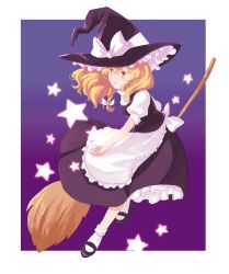 Rule 34 | 1girl, bad id, bad pixiv id, blonde hair, braid, broom, female focus, full body, gradient background, hat, highres, kirisame marisa, natsume (menthol), short hair, solo, touhou, witch, witch hat, yellow eyes