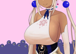 Rule 34 | 1girl, 6+others, bare shoulders, breasts, closed mouth, dark-skinned female, dark skin, head out of frame, hololive, hololive english, huge breasts, long hair, looking at breasts, looking at viewer, multiple others, sideboob, smile, solo focus, the only shoe, tsukumo sana, twintails, virtual youtuber