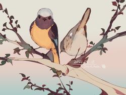 Rule 34 | artist name, bad id, bad pixiv id, bird, dated, gradient background, in tree, lemming no suana, looking at viewer, no humans, original, outdoors, tree