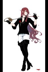 Rule 34 | 1boy, aoidos, blood, boots, flower, full body, gloves, granblue fantasy, high heel boots, high heels, long hair, male focus, pink hair, rose, simple background, solo, standing, sword, weapon, white background, yellow eyes