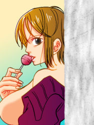 Rule 34 | breasts, candy, kuri (pienu), lollipop, nami (one piece), one piece, orange hair, tagme, tongue