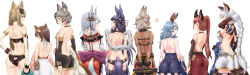 Rule 34 | 10s, 6+girls, :d, :o, absurdres, animal ears, animal hands, aqua ribbon, arms behind back, ass, ass cutout, aster (granblue fantasy), back, backless outfit, bag, bare back, bare shoulders, bell, black dress, black gloves, black panties, blonde hair, blue eyes, blue hair, blush, bracelet, bracer, braid, brown eyes, brown hair, bug, butt crack, butterfly, cat ears, cat paws, circlet, clothing cutout, dark-skinned female, dark skin, detached sleeves, dress, elbow gloves, erune, fang, feather boa, ferry (granblue fantasy), flower, fox ears, fox tail, from behind, fur trim, gloves, granblue fantasy, grey eyes, grey hair, hair ornament, hair ribbon, hairband, halterneck, hand in own hair, hand on own hip, heart, heart cutout, heles, highres, holding, holding clothes, insect, japanese clothes, jewelry, jingle bell, ketagane, lineup, long hair, long sleeves, looking back, melleau, metera (granblue fantasy), miniskirt, mole, mole under eye, multiple girls, open mouth, orange eyes, panties, paw gloves, pink eyes, ponytail, purple hair, purple skirt, red dress, red eyes, red hair, ribbon, selfira, short dress, short hair, siblings, simple background, single braid, sisters, skirt, smile, societte (granblue fantasy), stella (granblue fantasy), sutera (granblue fantasy), tail, thighhighs, topless, twintails, underwear, very long hair, white background, white dress, white ribbon, yellow eyes, yuel (granblue fantasy), zettai ryouiki