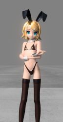Rule 34 | 1girl, animal ears, bikini, blonde hair, blue eyes, breasts, rabbit ears, fishbones, flat chest, kagamine rin, project diva (series), small breasts, swimsuit, vocaloid