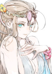 Rule 34 | 1girl, bare shoulders, blonde hair, blue eyes, bracelet, breasts, chain chronicle, circlet, cleavage, collarbone, dress, forehead jewel, hair ornament, hair pulled back, highres, jewelry, large breasts, long hair, looking at viewer, sita (chain chronicle), solo, toi8