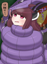 Rule 34 | +++, 1girl, ahoge, arbok, bdsm, bondage, bound, brown hair, commission, constriction, creatures (company), game freak, gen 1 pokemon, hair ornament, highres, looking up, nintendo, parted lips, pink eyes, pokemon, pokemon (creature), rantana (lalalalackluster), restrained, skeb commission, touhoku kiritan, voiceroid