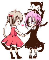 Rule 34 | + +, 00s, 1girl, ^ ^, aged down, androgynous, animal ears, black dress, black skin, blonde hair, blouse, blue eyes, blush, bow, cat ears, cat tail, chibi, child, closed eyes, colored skin, crona (soul eater), dress, gloves, hair between eyes, hair bow, hands on another&#039;s head, heart, high collar, holding hands, maka albarn, open mouth, pink hair, ragnarok (demon sword), red dress, sakurazawa izumi, school uniform, shirt, shoes, short twintails, shy, socks, soul eater, spikes, tail, transparent background, twintails