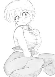 Rule 34 | 1girl, absurdres, chinese clothes, genderswap, genderswap (mtf), greyscale, highres, monochrome, ranma-chan, ranma 1/2, saotome ranma, solo