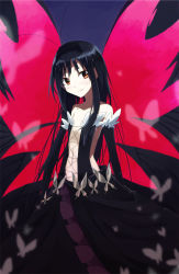 Rule 34 | 10s, 1girl, accel world, antenna hair, bare shoulders, black hair, brown eyes, bug, butterfly, butterfly wings, elbow gloves, falsehood, female focus, gloves, insect, insect wings, kuroyukihime, navel, smile, solo, wings