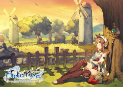Rule 34 | 1girl, against tree, atelier (series), atelier ryza, atelier ryza 1, blush, brown hair, commentary request, feet, gloves, grass, hair ornament, hairclip, hat, jewelry, necklace, no shoes, official art, on grass, outdoors, red shorts, reisalin stout, short hair, short shorts, shorts, sitting, smile, solo, star (symbol), stirrup legwear, thighhighs, thighs, toeless legwear, toes, toridamono, tree, under tree, white hat