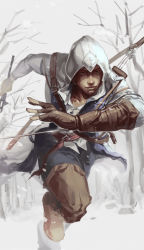 Rule 34 | 1boy, assassin&#039;s creed (series), assassin&#039;s creed iii, connor kenway, highres, hood, male focus, manly, quiver, ruukii drift, snow, solo, tomahawk