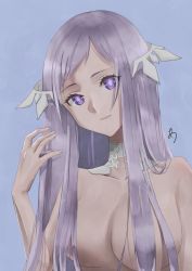 Rule 34 | 1girl, breasts, choker, convenient censoring, hair ornament, highres, large breasts, long hair, looking at viewer, nude, purple eyes, purple hair, quinella, sword art online