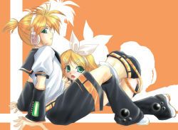 Rule 34 | 1boy, 1girl, blonde hair, blue eyes, brother and sister, clothed sex, couple, fellatio, handjob, hetero, incest, kagamine len, kagamine rin, oral, penis, runo (rubyfruit), short hair, siblings, twincest, twins, vocaloid