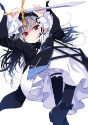 Rule 34 | 1girl, absurdres, bloomers, cross, grey hair, highres, inverted cross, long hair, looking at viewer, mamadasky, red eyes, rozen maiden, solo, suigintou, sword, underwear, weapon, white background, wings