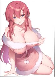 Rule 34 | 1girl, absurdres, bare shoulders, blue eyes, blush, breasts, cleavage, collarbone, covered erect nipples, dress, gundam, gundam seed, gundam seed destiny, highres, kei (soundcross), large breasts, long hair, looking at viewer, meer campbell, open mouth, pink dress, pink hair, smile, solo, thighs