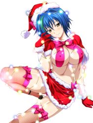 Rule 34 | 10s, 1girl, blue hair, bow, bowtie, breasts, capelet, cleavage, covered erect nipples, fishnet thighhighs, fishnets, gloves, green hair, hair between eyes, hat, head tilt, high school dxd, highres, large breasts, looking at viewer, miniskirt, multicolored hair, panties, pink bow, pink panties, red gloves, red hat, red skirt, santa costume, santa gloves, santa hat, short hair, skirt, sleeveless, smile, solo, thighhighs, transparent background, two-tone hair, underwear, xenovia quarta, yellow eyes
