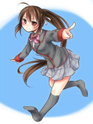 Rule 34 | 1girl, brown hair, hime mia, key (company), little busters!, long hair, natsume rin, ponytail, red eyes, school uniform, smile