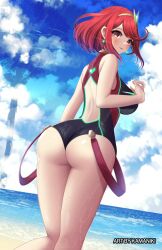 Rule 34 | 1girl, ass, breasts, highres, huge ass, kamaniki, large breasts, pyra (pro swimmer) (xenoblade), pyra (xenoblade), red eyes, red hair, solo, xenoblade chronicles (series), xenoblade chronicles 2
