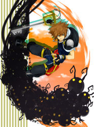 Rule 34 | 1boy, :q, blue eyes, brown hair, chain, chain necklace, fingerless gloves, gloves, heartless, highres, jewelry, keyblade, kingdom hearts, kingdom hearts iii, licking lips, male focus, necklace, shadow (kingdom hearts), solo, sora (kingdom hearts), spiked hair, techitoni, tongue, tongue out