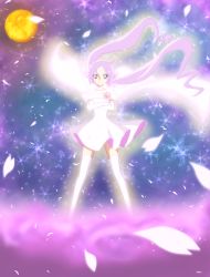 Rule 34 | 10s, 1girl, absurdres, blue eyes, cape, crossed arms, dress, elbow gloves, eyelashes, gloves, gunbuster pose, heartcatch precure!, heterochromia, highres, mugen silhouette, osianan, pink hair, precure, red eyes, solo, space, thighhighs, twintails