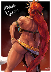 Rule 34 | 1girl, absurdres, aged up, ass, ass tattoo, bracelet, breasts, butt crack, curvy, earrings, eyeshadow, female focus, gerudo, gluteal fold, green eyes, high heels, highres, huge ass, jewelry, kongman99, large breasts, lipstick, long hair, looking at viewer, looking back, makeup, muscular, muscular female, nintendo, no panties, pointy ears, red hair, revealing clothes, riju, solo, steam, sweat, sword, tattoo, the legend of zelda, the legend of zelda: tears of the kingdom, thick thighs, thighs, very long hair, weapon, wide hips