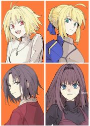 4girls aozaki_aoko arcueid_brunestud artoria_pendragon_(all) artoria_pendragon_(fate) blonde_hair blue_eyes brown_hair fate_(series) green_eyes kara_no_kyoukai long_hair mahou_tsukai_no_yoru multiple_girls red_eyes ryougi_shiki saber_(fate) tsukihime type-moon