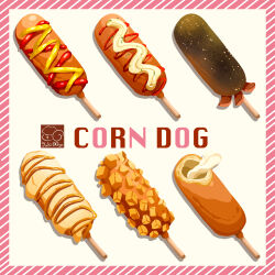 Rule 34 | artist logo, corn dog, food, food focus, food name, highres, ketchup, no humans, original, sauce, yuki00yo