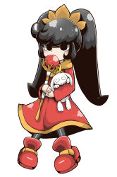 Rule 34 | 1girl, ashley (warioware), black eyes, black pantyhose, blush, dress, female focus, flat chest, full body, hairband, highres, holding, holding staff, light blush, long hair, long sleeves, neckerchief, nintendo, orange hairband, orange neckerchief, own hands together, pantyhose, red dress, red footwear, shiny clothes, shoes, simple background, skull, solo, staff, standing, stuffed animal, stuffed rabbit, stuffed toy, swept bangs, tazonotanbo, twintails, warioware, white background
