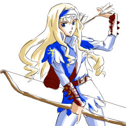 Rule 34 | 10s, 1girl, archery, arrow (projectile), blonde hair, blue eyes, bow (weapon), cecilia alcott, drawfag, hairband, infinite stratos, long hair, medieval, pantyhose, quiver, solo, tunic, vambraces, weapon, white pantyhose