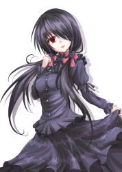 Rule 34 | 10s, 1girl, bad id, bad pixiv id, black dress, date a live, debaisu, dress, flower, hair ornament, long hair, long sleeves, open mouth, puffy sleeves, purple flower, purple rose, red eyes, rose, short twintails, solo, tokisaki kurumi, twintails, very long hair, white background