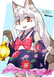 Rule 34 | catchflame26, fox, furry, japanese clothes, open mouth, red eyes, white hair