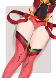 Rule 34 | 1girl, absurdres, border, breasts, clothing cutout, covered navel, feet out of frame, gluteal fold, grey background, highres, hip vent, impossible clothes, large breasts, legs, lower body, micro shorts, out of frame, outside border, pyra (xenoblade), red shorts, red thighhighs, shadow, shiny clothes, shiny skin, short shorts, shorts, side cutout, skin tight, skindentation, solo, suzushika (13 96), thighhighs, thighs, white border, xenoblade chronicles (series), xenoblade chronicles 2